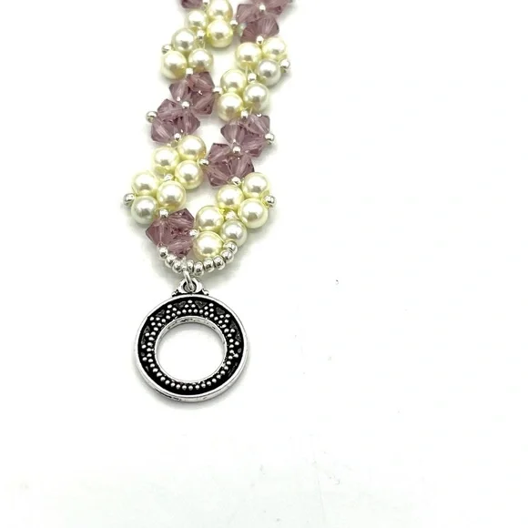 Hand Crafted Pearl and Lavender Crystal Bracelet - Picture 6 of 8